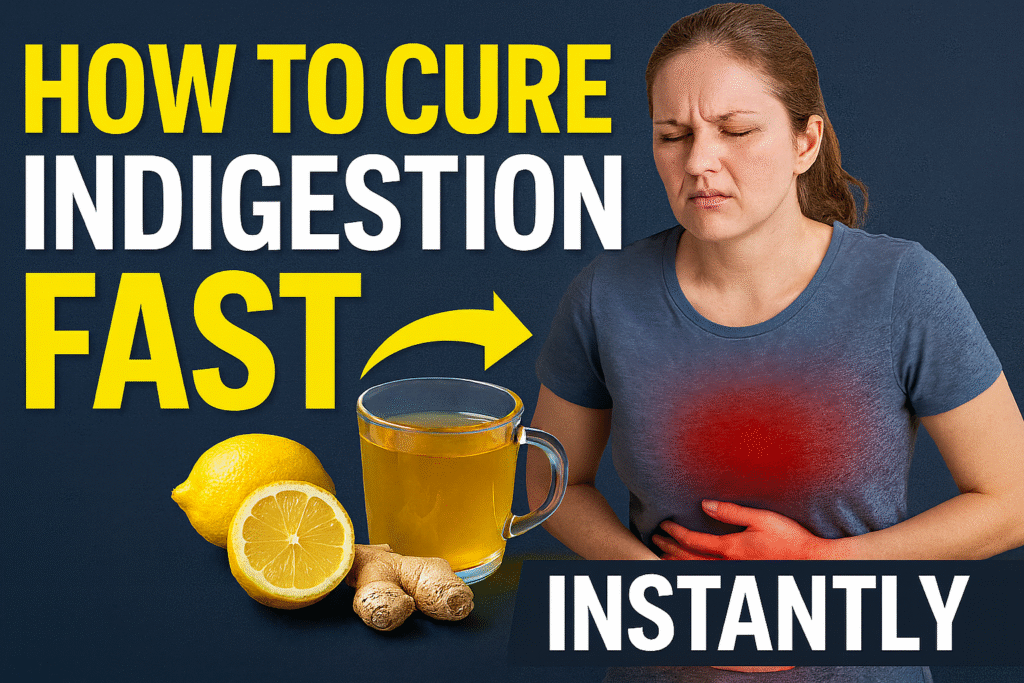 Woman holding her stomach, looking relieved after using natural remedies for indigestio