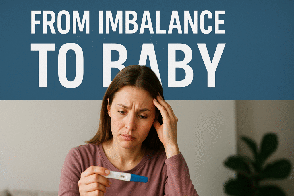 Woman holding a pregnancy test, reflecting the journey from hormonal imbalance to natural conception